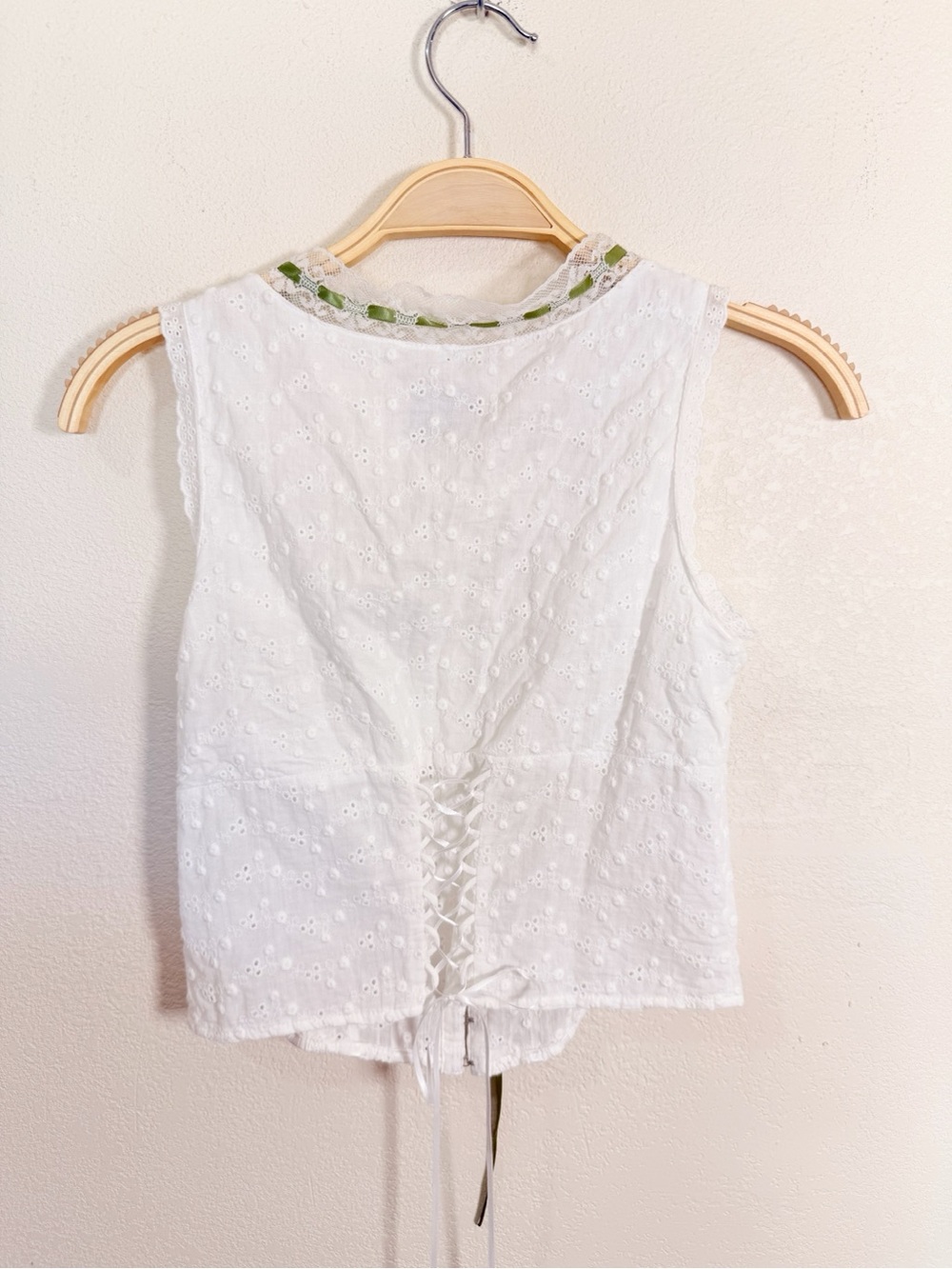 With Jean Eyelet Lace White Cotton Corset Tank Top Coquette XS Cottagecore - Picture 6 of 7